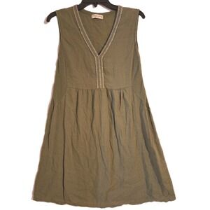 Terzo Millennio Sleeveless Linen Dress Green Silver Metallic Trim L *Altered*
